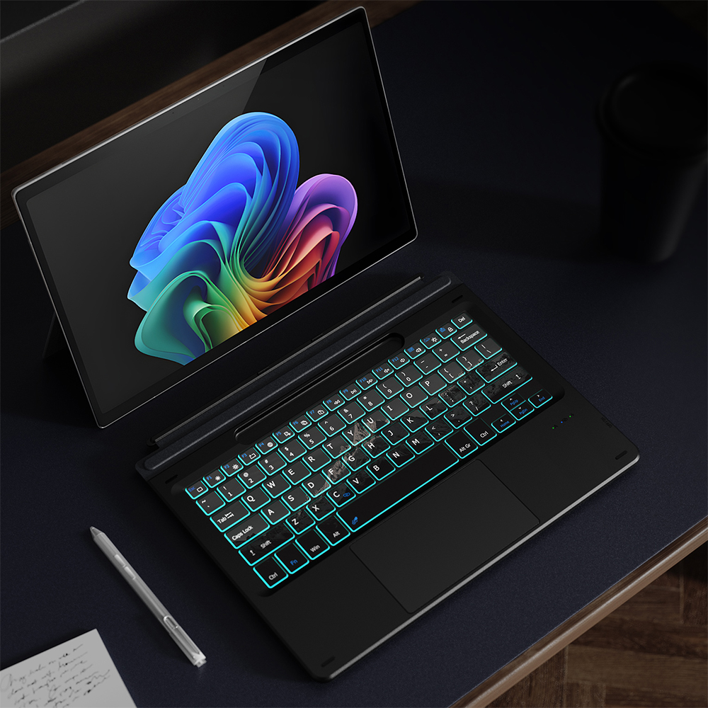 Dux Ducis CK Pro Series, ergonomiczna konstrukcja, mobilność, regulowane nachylenie, wygodna praca, czarne, ze wzorem śnieżnych gór na klawiaturze
